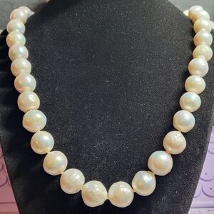 Large Vintage White Fresh Water Pearl Beaded Sterling Silver Necklace